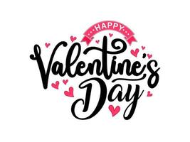 Happy Valentines Day typography background with handwritten calligraphy text, isolated on white background. Vector Illustration.