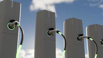 Realistic 3d rendering of Charging at electric charge station. Charging process. Parking with electric cars. Alternative energy, green energy recovery concept. video
