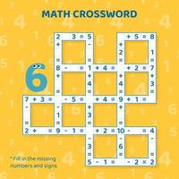 Math Crossword puzzle for kids. Addition and subtraction. Counting up to 10. Vector illustration