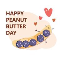 Vector Illustration for Peanut Butter Day. Banana and blackberry with peanut butter. Cute cartoon characters. Healthy breakfast, lunch or snack time.