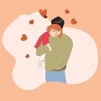 Happy Father with Child, Bonding, Love. Family Characters Dad and Daughter Spend Time Together, Fun, Communicate, Play Isolated on White Background. Cartoon People Vector Illustration