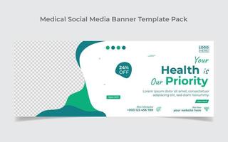 diseño de banner web de atención médica y plantilla de diseño de portada de redes sociales vector