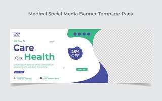 diseño de banner web de atención médica y plantilla de diseño de portada de redes sociales vector