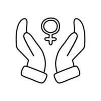 un símbolo de género. signo femenino en las manos. vector