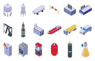 Gas production icons set isometric vector. Tank pipeline vector