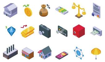 Central bank icons set isometric vector. Business office vector