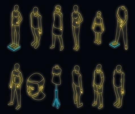 Mannequin icons set vector neon