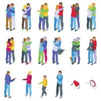 Warm embrace icons set isometric vector. Couple hug vector