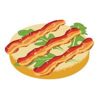 Bacon sandwich icon isometric vector. Sandwich with fried bacon and arugula leaf vector