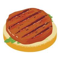 icono de sándwich de cerdo vector isométrico. Sándwich con carne a la parrilla y hoja de rúcula