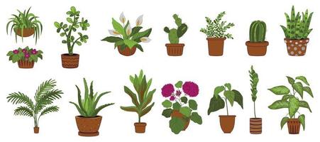 Houseplants icons set cartoon vector. Flower pot