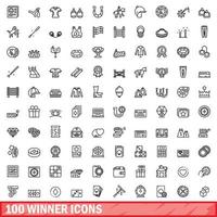 100 winner icons set, outline style vector