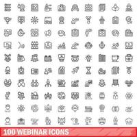 100 iconos de seminario web establecidos, estilo de esquema