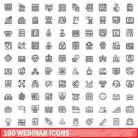 100 webinar icons set, outline style vector