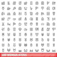 100 woman icons set, outline style vector