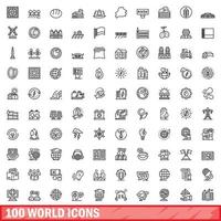 100 world icons set, outline style vector