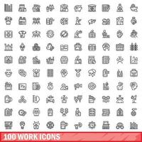 100 iconos de trabajo conjunto, estilo de contorno vector