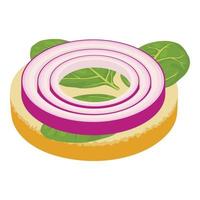 icono de sándwich vegetal vector isométrico. sándwich con aro de cebolla y espinacas