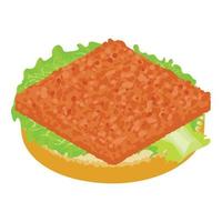 icono de sándwich de pescado vector isométrico. sándwich con chuleta de pescado y hoja de lechuga