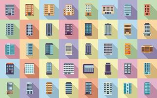 Multistory building icons set flat vector. Architecture interior vector