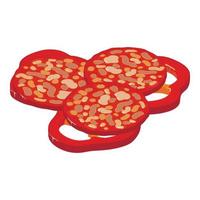 Pizza ingredient icon isometric vector. Sausage slice and sweet red pepper piece vector