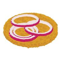 Burger meat icon isometric vector. Raw minced meat in cutlet form and onion ring vector