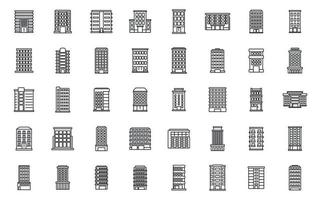 Multistory building icons set outline vector. Architecture interior vector