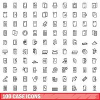 100 conjunto de iconos de caso, estilo de esquema vector