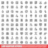 100 avatar icons set, outline style vector