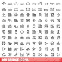 100 conjunto de iconos de puente, estilo de esquema vector