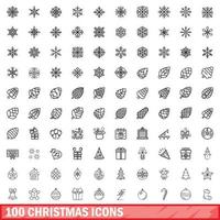 100 christmas icons set, outline style vector