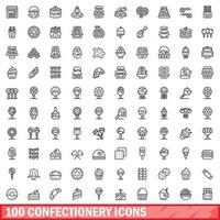 100 confectionery icons set, outline style vector