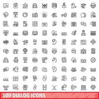 100 iconos de diálogo establecidos, estilo de esquema vector