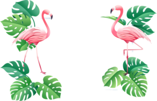 pink flamingo on tropical leaf paper cut png