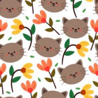flor y gato de dibujos animados de patrones sin fisuras. lindo papel tapiz animal para textiles, papel de regalo