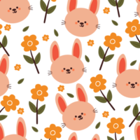 seamless pattern cartoon bunny and flower. cute animal wallpaper for textile, gift wrap paper png