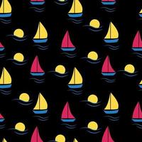 Boats seamless pattern, minimal boats on black background, repeating pattern for fabric, wrapping paper vector