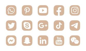 conjunto de logotipos de redes sociales populares. facebook, instagram, twitter, linkedin, youtube, snapchat, whatsapp vector