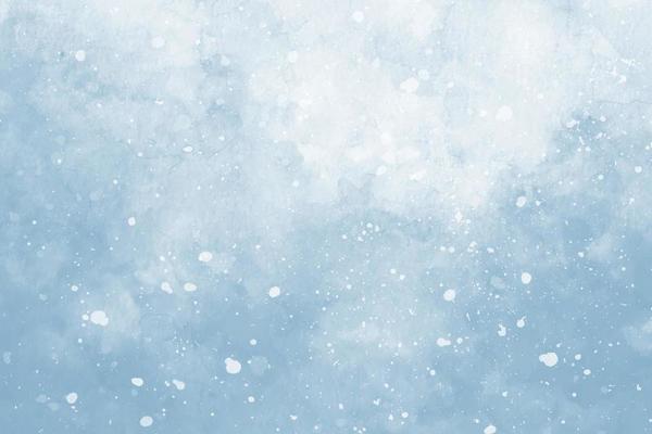Abstract blue winter watercolor background. Sky pattern with snow