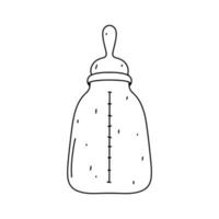 Baby bottle in hand drawn doodle style. Vector Illustration Isolated on white background. Coloring page.