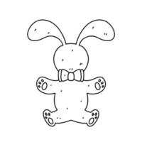 juguete de conejito divertido en estilo de garabato dibujado a mano. ilustración vectorial aislado sobre fondo blanco. página para colorear vector