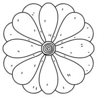 Flower head in hand drawn doodle style. Isolated on white background. Top view. Coloring page. vector