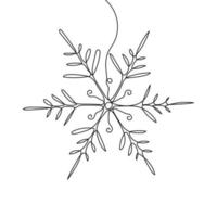 Continuous one-line drawing of a snowflake. New Years celebration concept isolated on white background. Vector sketch illustration