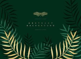 Floral frame with colorful exotic Green and gold branches palm trees on a green background. Abstract   vector illustration with tropical plantsfor wallpaper, posters, card.