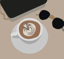 Cup of coffee, sunglasses and a bag. Fashionable vector illustration.