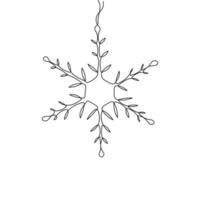 Continuous one-line drawing of a snowflake. New Years celebration concept isolated on white background. Vector sketch illustration