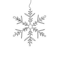 Continuous one-line drawing of a snowflake. New Years celebration concept isolated on white background. Vector sketch illustration