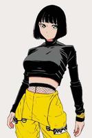 Stylish anime girl in yellow jumpsuit vector