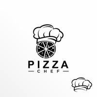 pizza simple y única con sombrero de chef imagen icono gráfico diseño de logotipo concepto abstracto vector stock. se puede utilizar como un símbolo relacionado con la comida.