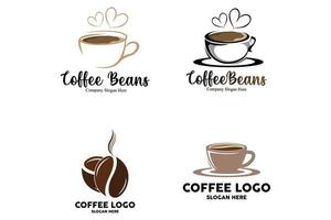 diseño de logotipo de bebida de grano de café en ilustración de vector de color marrón